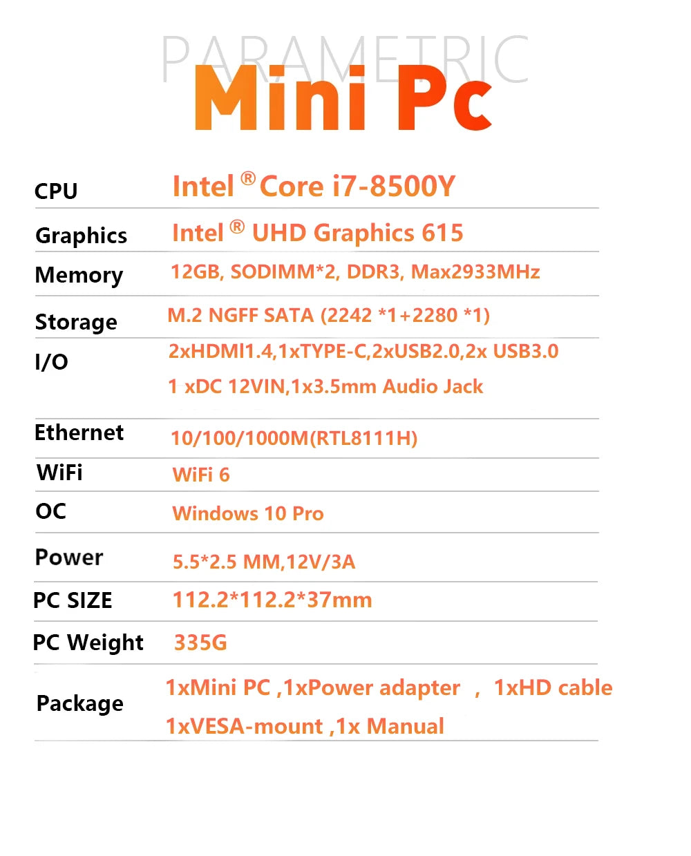 2025 Mini PC Intel Core i7 8500Y Windows 10 12GB DDR3 1TB 2TB SSD Gamer Pc Desktop Dual WIFI 6 BT4.2 Mini Gaming Pc 4K HD
