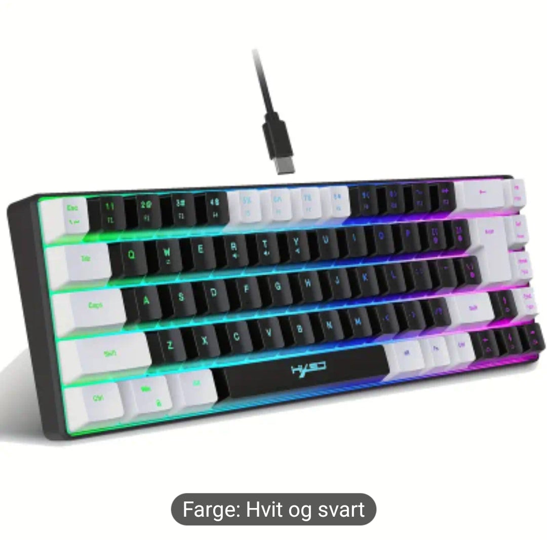 HXSJ Ny tynn film kablet spilltastatur USB-C-nøkkel Kabelseparasjon 68 nøkler RGB-bakgrunnsbelysning Egnet for hjemmespill, kontor, svart og hvitt