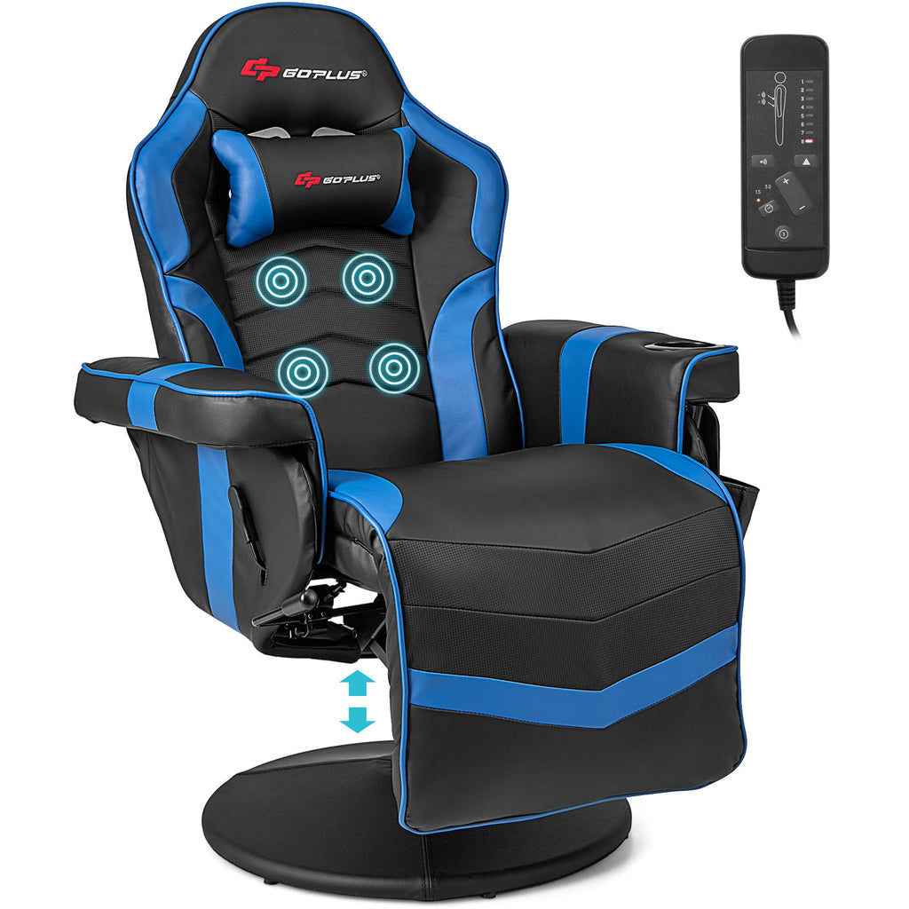 1pc SAFSTAR Ergonomic Gaming Chair with Memory Foam Padding, High-Back Massage Recliner with Adjustable Footrest, Swivel Executive Computer Chair with Headrest and Cup Holder, Metal Frame, PU Leather, Remote Control, 110V-240