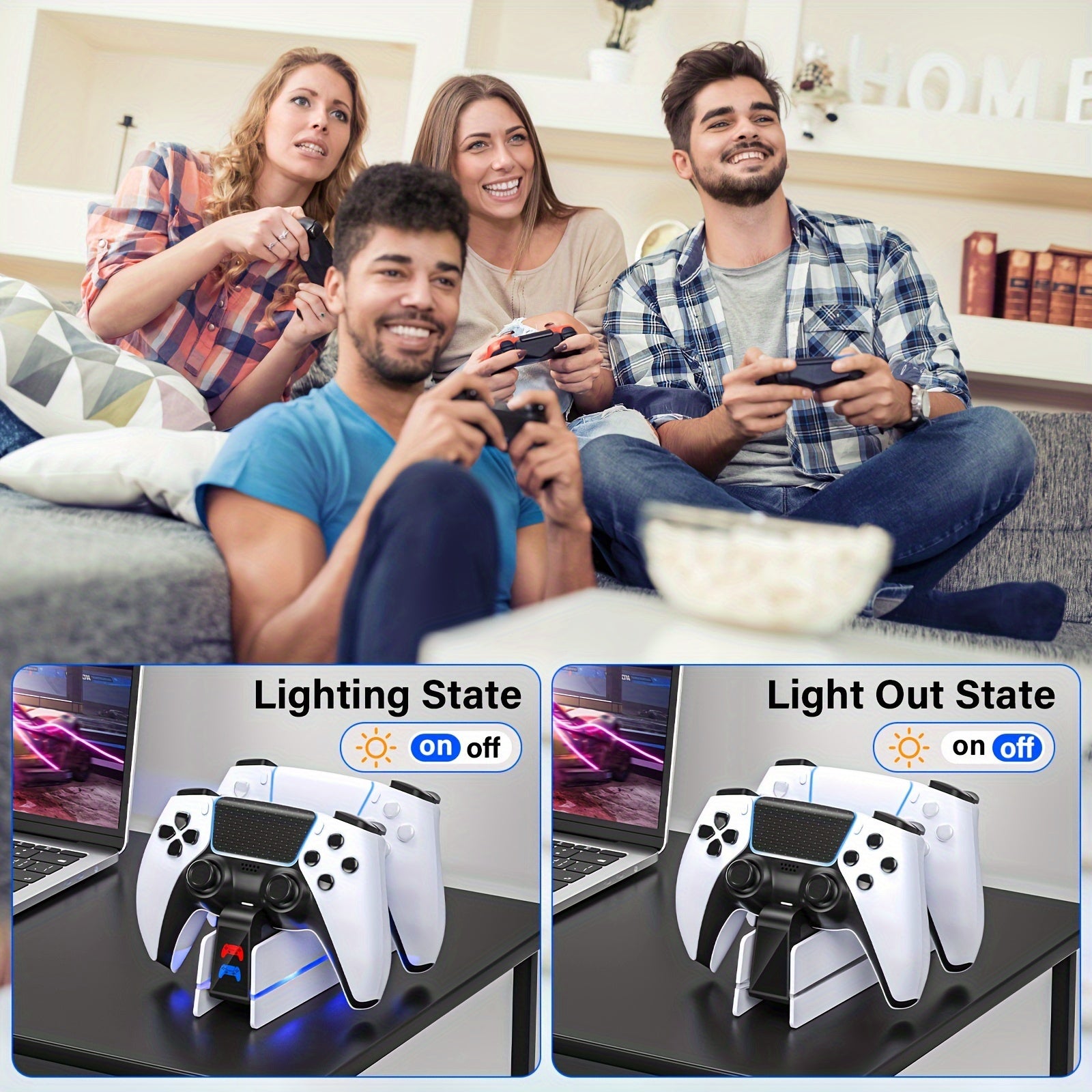 Charger Station For PS5 Dualsense Controller/DualSense Edge Controller, RGB Charging Stand For Playstation 5/ PS5 Slim/ PS5 Pro Controller, Fast Dual Charging For Wireless Controller, Christmas Gift