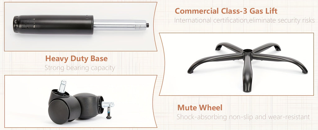 Home Office Chair, Adjustable Swivel Rolling Computer Gaming Chair with Fixed Armrests, Leather Lumbar Support Desk Chair with Wheels