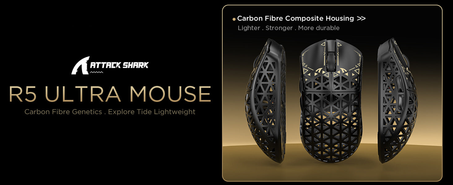 ATTACK SHARK R5 Ultra Carbon Fiber Wireless 8K Gaming Mouse 39g SUPERLIGHT, PixArt PAW3950MAX Gaming Sensor, 8000Hz Wireless Pol