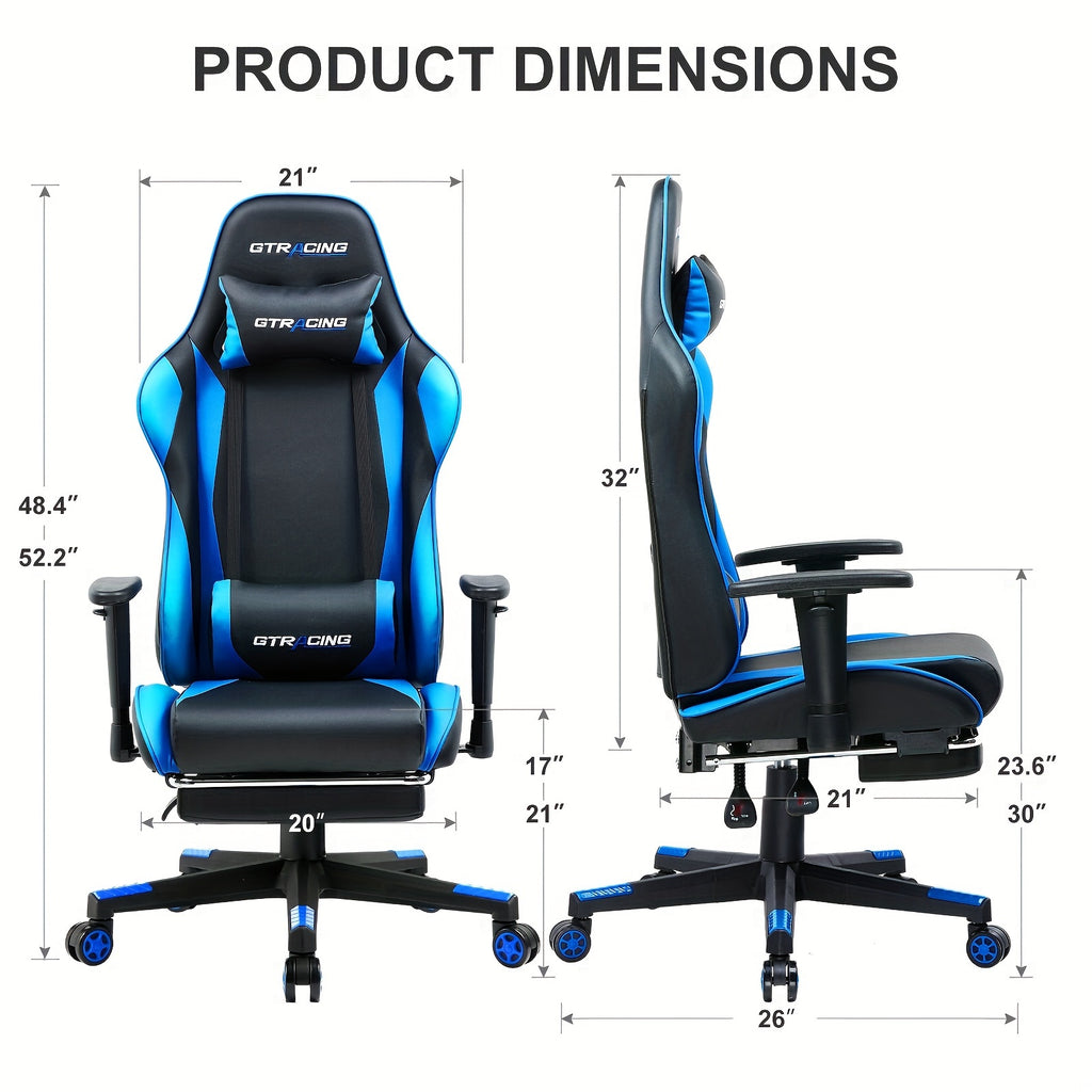 GTRACING Racing Style Gaming Chair, Ergonomic Computer Office Chair, Reclining Gaming Chair, Seat Height Adjustment, With Headrest And Lumbar Support, Maximum Weight Capacity 350-400 Lbs