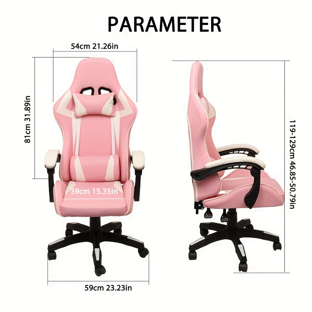 1 pc Ergonomic Racing Gaming Chair - Reclining High Back PU Leather Computer Desk Chair with Adjustable Height, Headrest, Lumbar Support, and Swivel Rolling Function - Ideal for Office and Home Use on Hard Floor, Easy to Clea