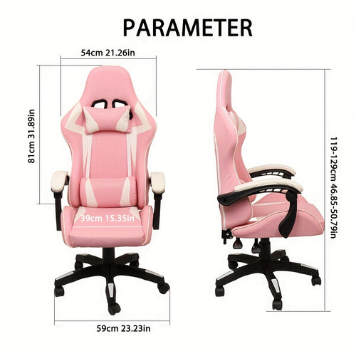 1 pc Ergonomic Racing Gaming Chair - Reclining High Back PU Leather Computer Desk Chair with Adjustable Height, Headrest, Lumbar Support, and Swivel Rolling Function - Ideal for Office and Home Use on Hard Floor, Easy to Clea