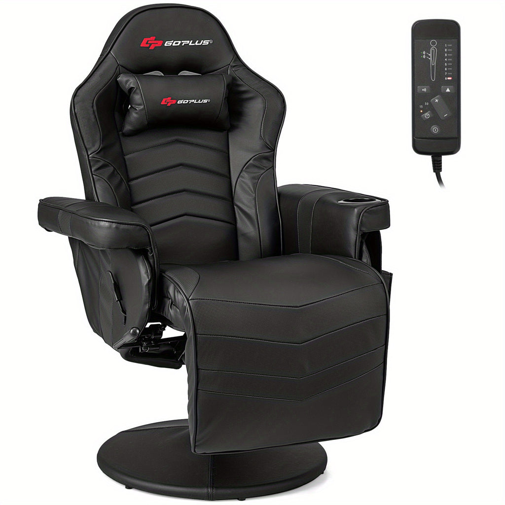 1pc SAFSTAR Ergonomic Gaming Chair with Memory Foam Padding, High-Back Massage Recliner with Adjustable Footrest, Swivel Executive Computer Chair with Headrest and Cup Holder, Metal Frame, PU Leather, Remote Control, 110V-240