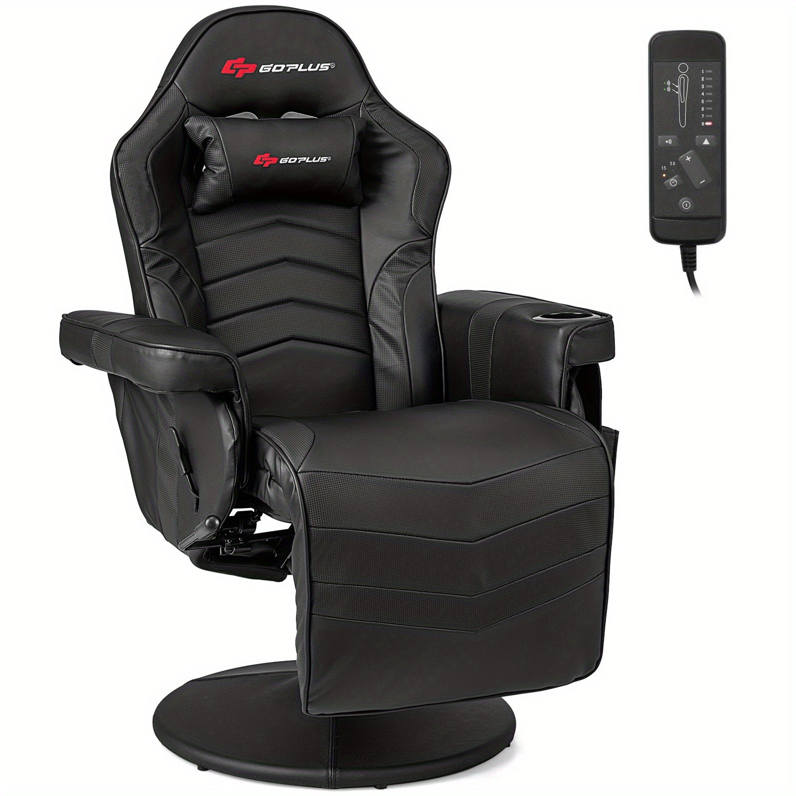 1pc SAFSTAR Ergonomic Gaming Chair with Memory Foam Padding, High-Back Massage Recliner with Adjustable Footrest, Swivel Executive Computer Chair with Headrest and Cup Holder, Metal Frame, PU Leather, Remote Control, 110V-240
