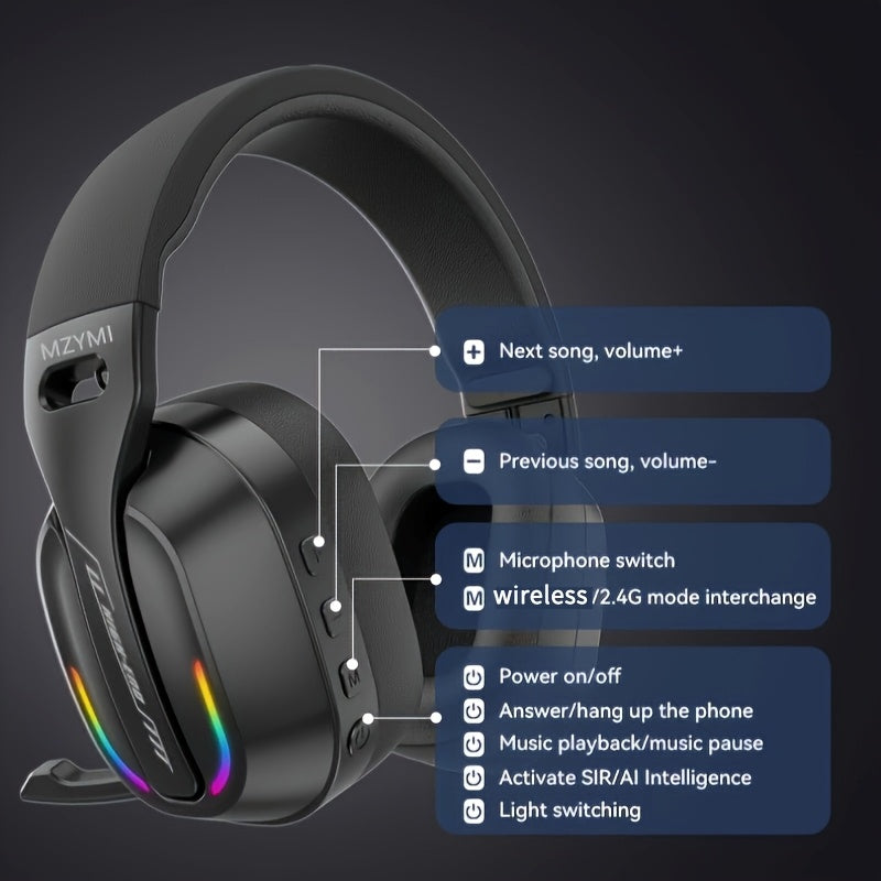 MZYMI GT100 2.4GHz/Wireless Gaming Headset for PlayStation 5 4, Gamer Headphones with Detachable Microphone for PS5, PS4, PC, Switch, Ultra-low Latency, 25 Hours Playtime, Wired Mode for Xbox Series, Console Gaming, Pc Headse