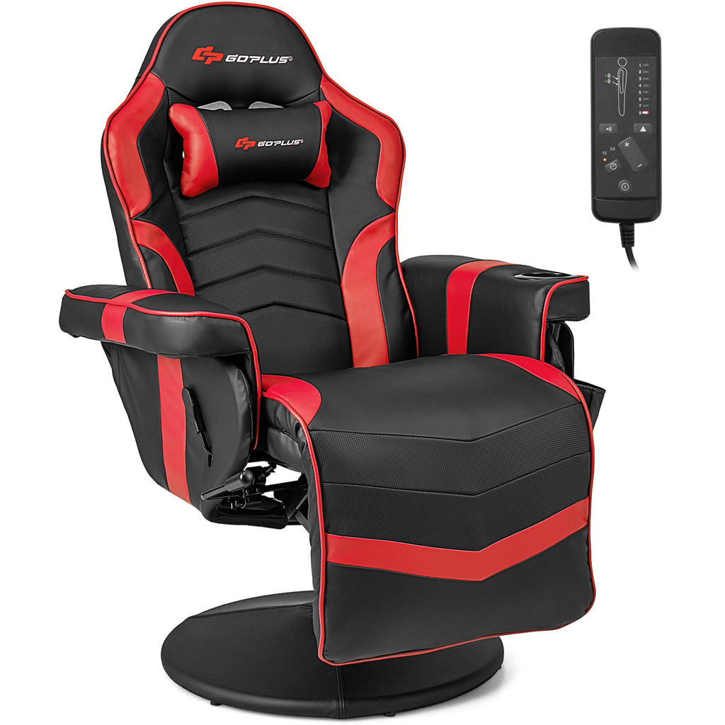 1pc SAFSTAR Ergonomic Gaming Chair with Memory Foam Padding, High-Back Massage Recliner with Adjustable Footrest, Swivel Executive Computer Chair with Headrest and Cup Holder, Metal Frame, PU Leather, Remote Control, 110V-240