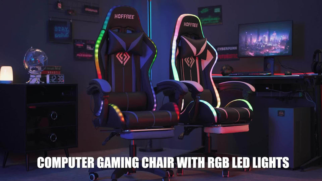 LED Gaming Chair, Big And Tall Video Game Chair With Wireless Speakers And Massage, Reclining High Back Computer Desk Chair With Footrest, For 397lbs