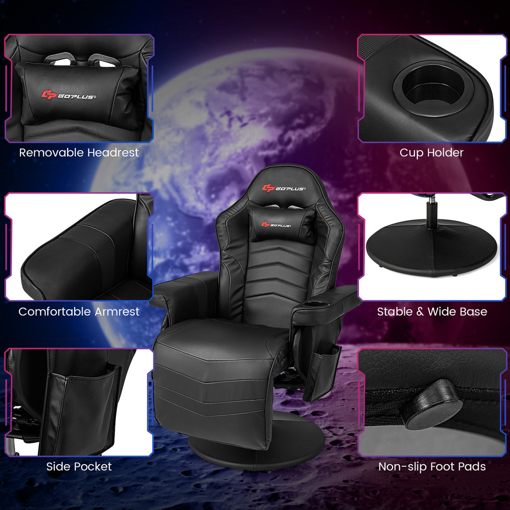 1pc SAFSTAR Ergonomic Gaming Chair with Memory Foam Padding, High-Back Massage Recliner with Adjustable Footrest, Swivel Executive Computer Chair with Headrest and Cup Holder, Metal Frame, PU Leather, Remote Control, 110V-240