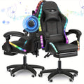 Ergonomic Gaming Chair with RGB Lights, Speakers & Lumbar Support - Adjustable Backrest, 360° Swivel Wheels, Durable Metal Frame - Black
