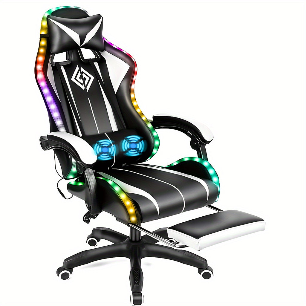 RGB Gaming Chair with LED Lights and Massage Ergonomic Computer Chair High Back Video Game Chair with Footrest and Adjustable Lumbar Support Linkage Armrest