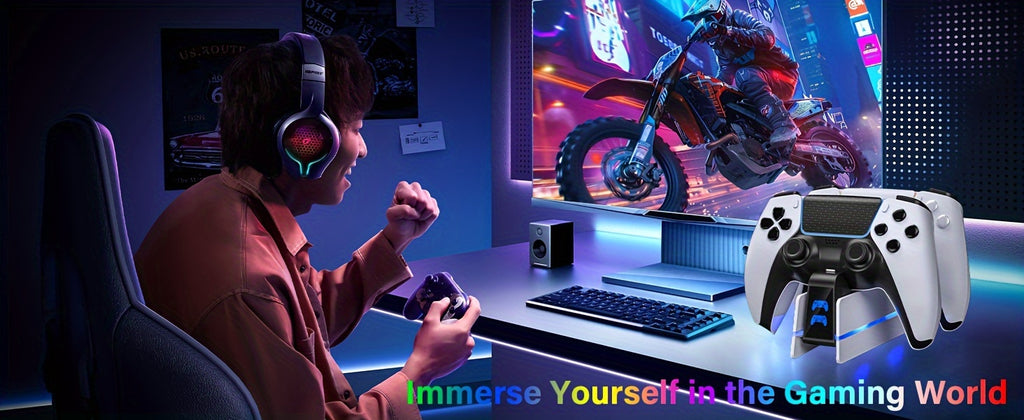 Charger Station For PS5 Dualsense Controller/DualSense Edge Controller, RGB Charging Stand For Playstation 5/ PS5 Slim/ PS5 Pro Controller, Fast Dual Charging For Wireless Controller, Christmas Gift