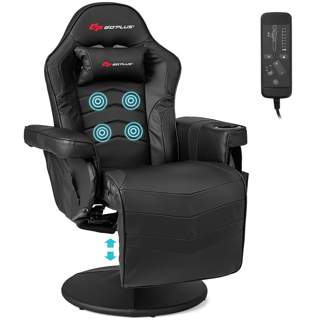 1pc SAFSTAR Ergonomic Gaming Chair with Memory Foam Padding, High-Back Massage Recliner with Adjustable Footrest, Swivel Executive Computer Chair with Headrest and Cup Holder, Metal Frame, PU Leather, Remote Control, 110V-240