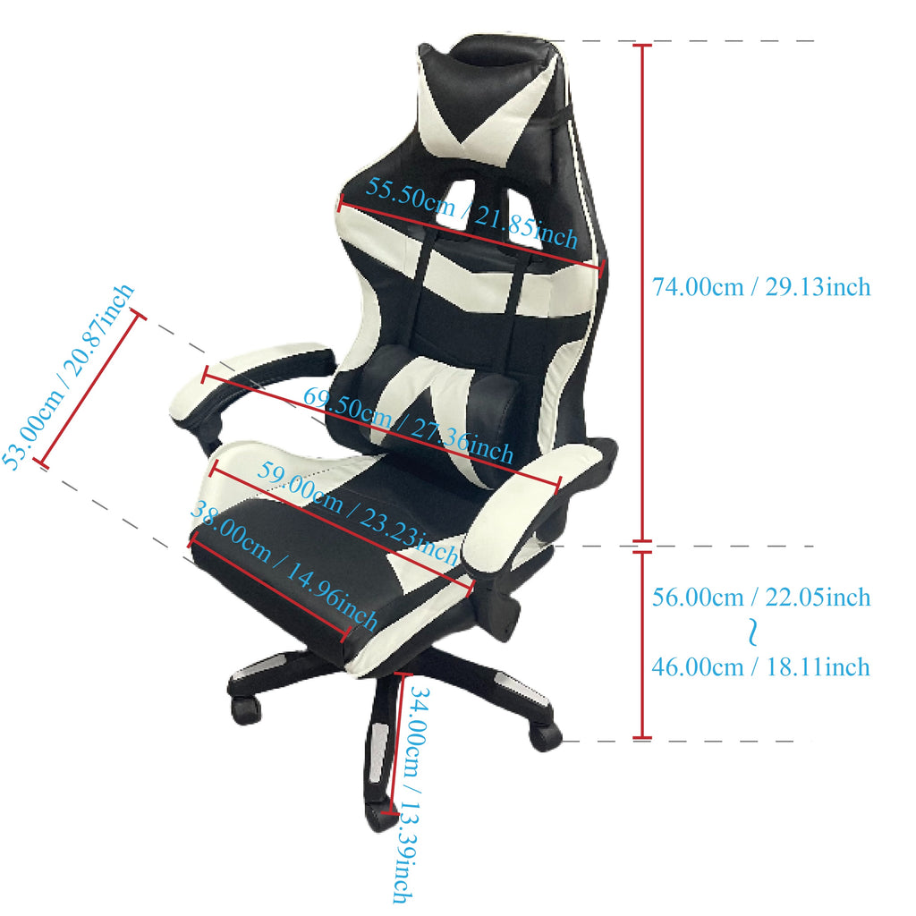 Ergonomic Racing Style Desk Chair for Adults with Headrest and Lumbar Support - Adjustable Swivel Office Chair with Iron Frame and Plastic Material, Rotatable and Height Adjustable, Sponge Filled Seat with Solid Back, No Upho