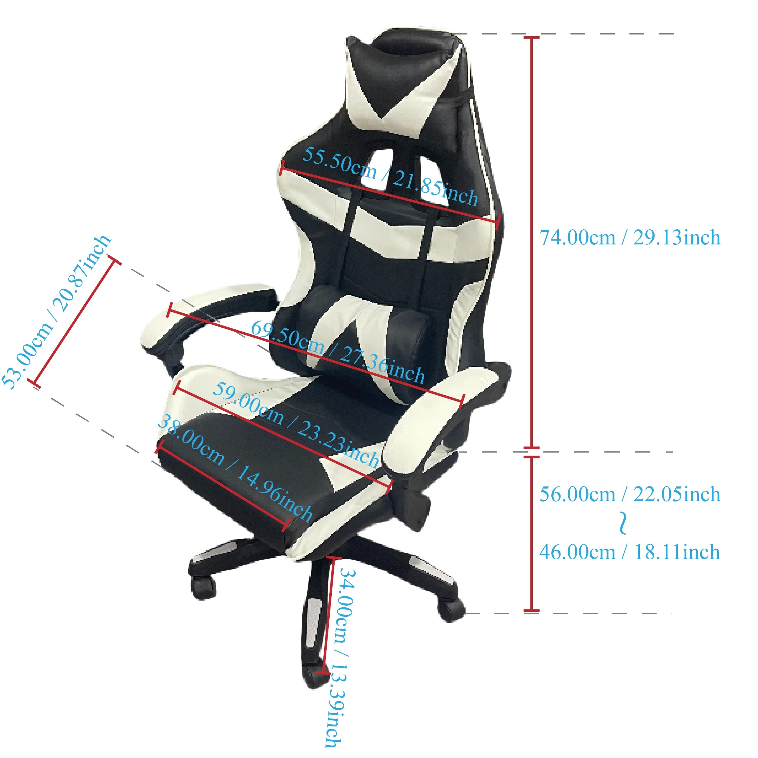 Ergonomic Racing Style Desk Chair for Adults with Headrest and Lumbar Support - Adjustable Swivel Office Chair with Iron Frame and Plastic Material, Rotatable and Height Adjustable, Sponge Filled Seat with Solid Back, No Upho