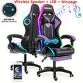 LED Gaming Chair, Big And Tall Video Game Chair With Wireless Speakers And Massage, Reclining High Back Computer Desk Chair With Footrest, For 397lbs