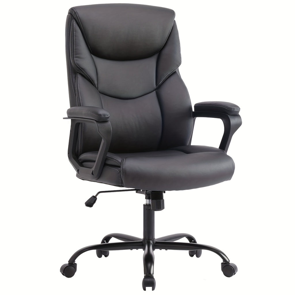 Home Office Chair, Adjustable Swivel Rolling Computer Gaming Chair with Fixed Armrests, Leather Lumbar Support Desk Chair with Wheels