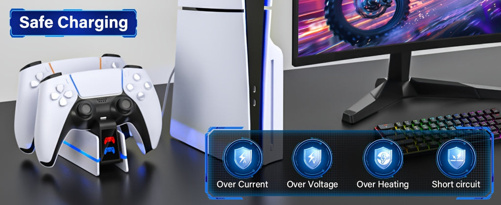 Charger Station For PS5 Dualsense Controller/DualSense Edge Controller, RGB Charging Stand For Playstation 5/ PS5 Slim/ PS5 Pro Controller, Fast Dual Charging For Wireless Controller, Christmas Gift