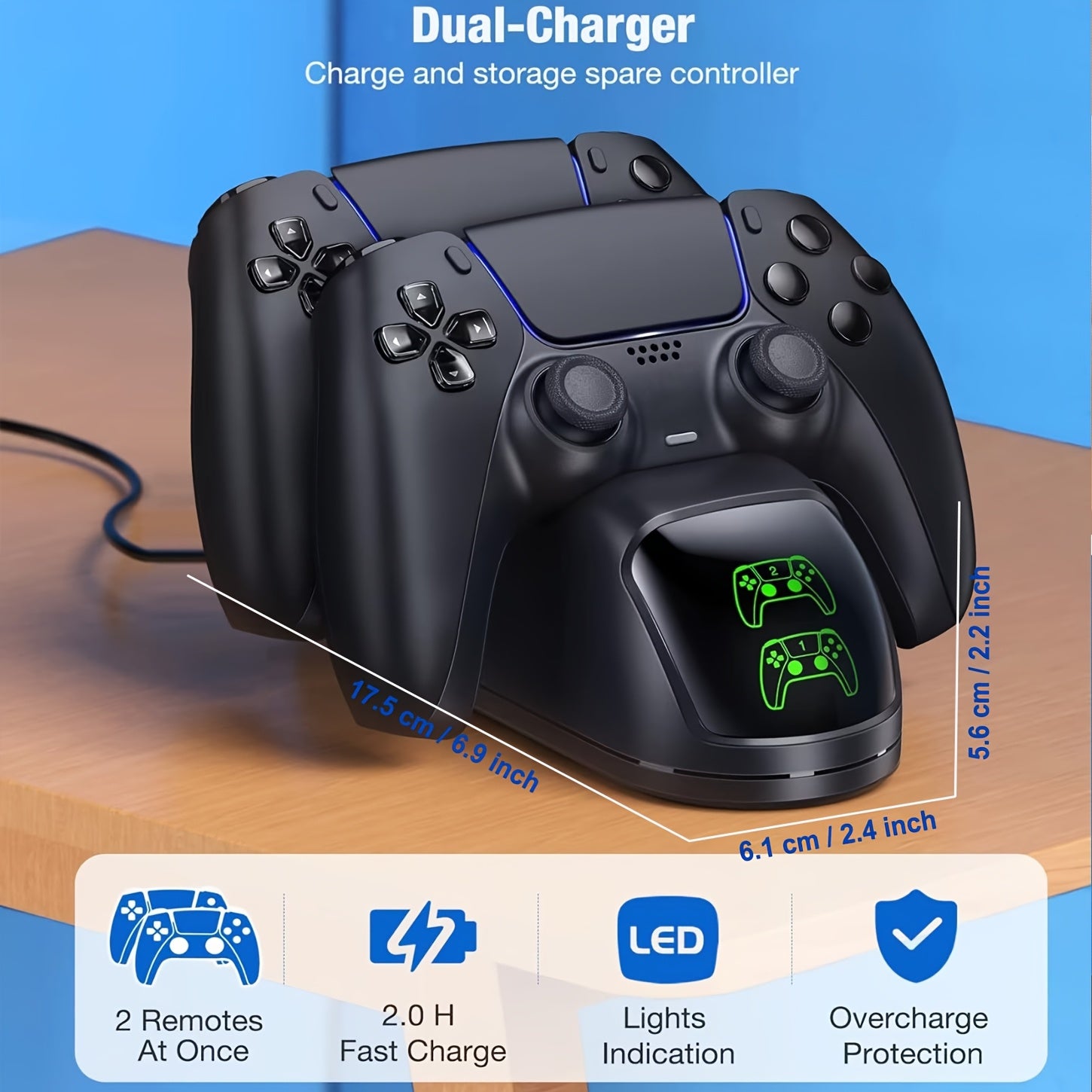 PS5 DualSense Charging Station - Fast-Charge Dock with USB Cable for PlayStation 5 Controllers, Compatible with PS5/PS5 Slim Models, Durable ABS Material