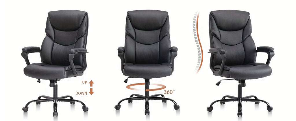 Home Office Chair, Adjustable Swivel Rolling Computer Gaming Chair with Fixed Armrests, Leather Lumbar Support Desk Chair with Wheels