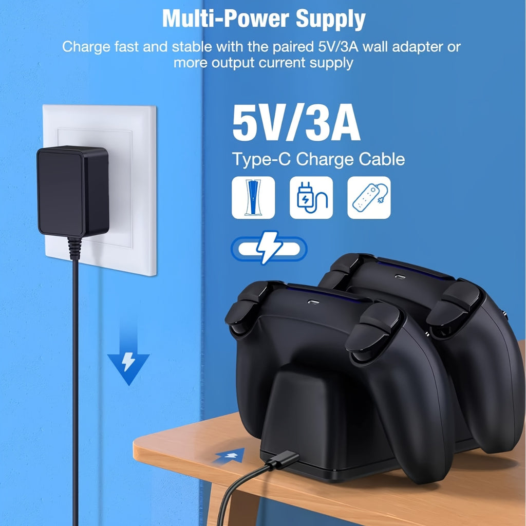 PS5 DualSense Charging Station - Fast-Charge Dock with USB Cable for PlayStation 5 Controllers, Compatible with PS5/PS5 Slim Models, Durable ABS Material