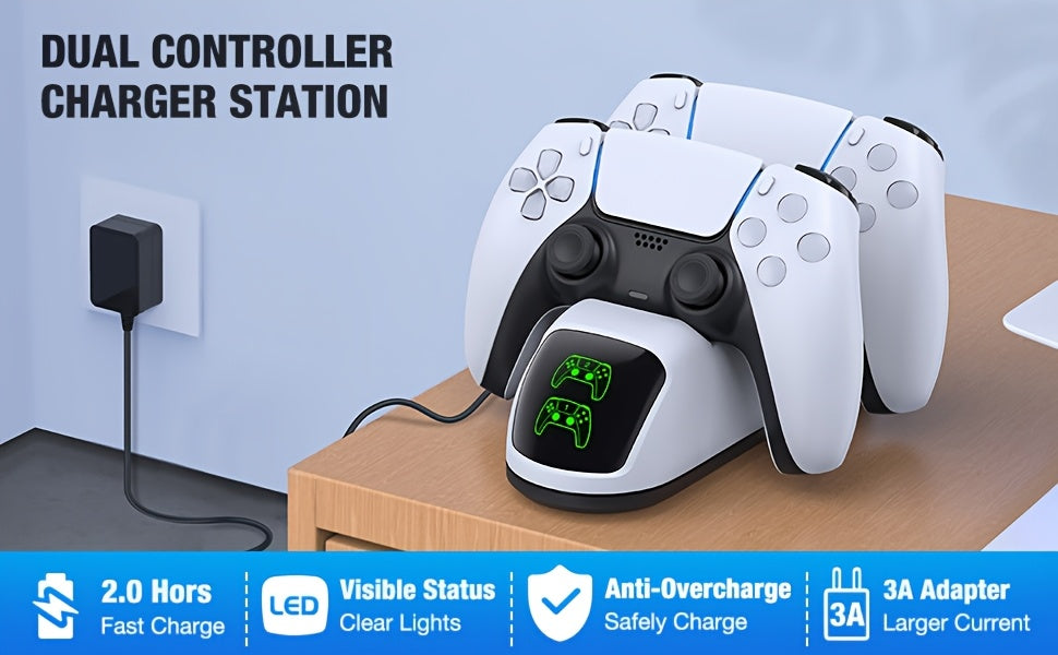 PS5 DualSense Controller Charging Station with Stand - Fast USB Charge Dock for PlayStation 5 Controllers, Durable ABS Resin, No Battery Included