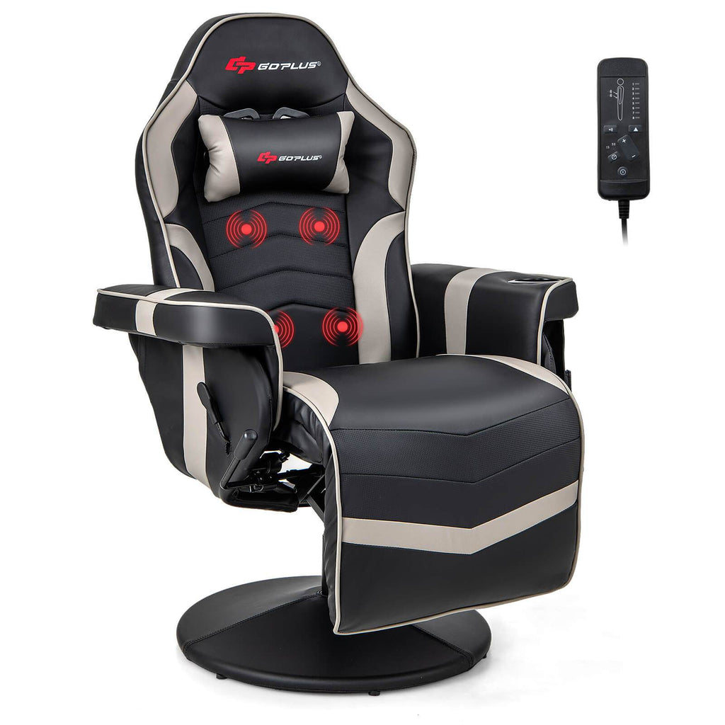1pc SAFSTAR Ergonomic Gaming Chair with Memory Foam Padding, High-Back Massage Recliner with Adjustable Footrest, Swivel Executive Computer Chair with Headrest and Cup Holder, Metal Frame, PU Leather, Remote Control, 110V-240
