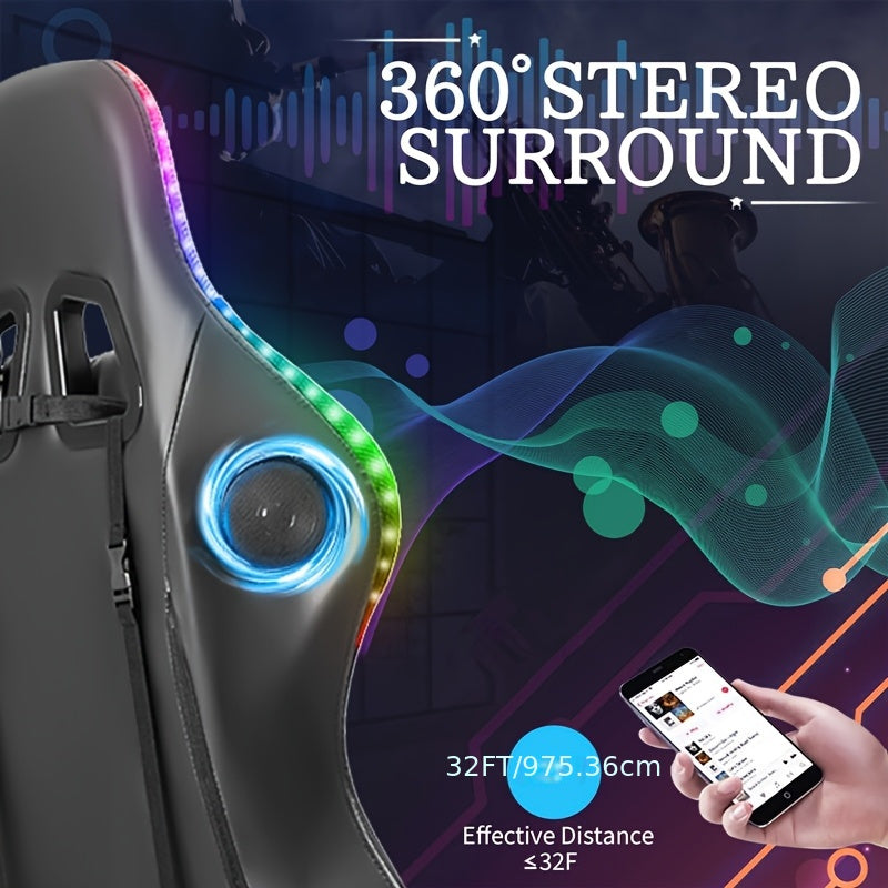 LED Gaming Chair, Big And Tall Video Game Chair With Wireless Speakers And Massage, Reclining High Back Computer Desk Chair With Footrest, For 397lbs