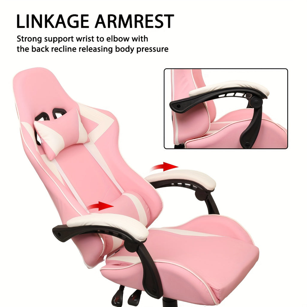 1 pc Ergonomic Racing Gaming Chair - Reclining High Back PU Leather Computer Desk Chair with Adjustable Height, Headrest, Lumbar Support, and Swivel Rolling Function - Ideal for Office and Home Use on Hard Floor, Easy to Clea