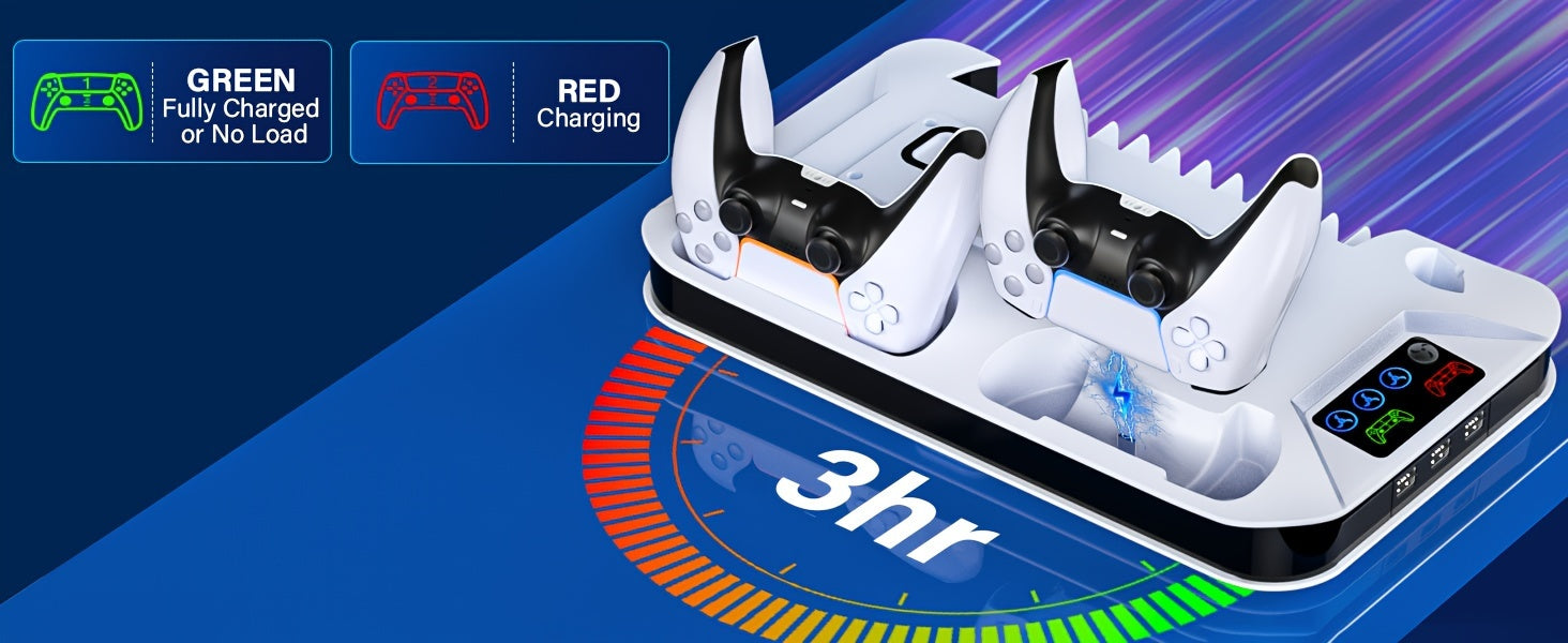 Cooling Base for PS5/PS5 Slim with Handle Charging Function, Suitable for PlayStation 5 Slim and Standard Models of Game Discs/Digitizers, Includes Cooling Fan, 3 USB Hubes, Headphone Hooks, Screws