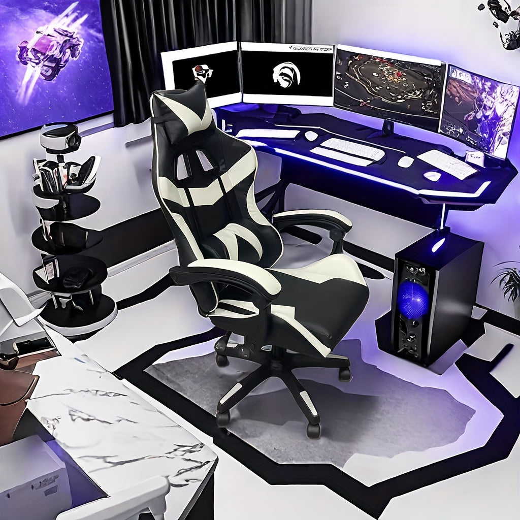 Ergonomic Racing Style Desk Chair for Adults with Headrest and Lumbar Support - Adjustable Swivel Office Chair with Iron Frame and Plastic Material, Rotatable and Height Adjustable, Sponge Filled Seat with Solid Back, No Upho