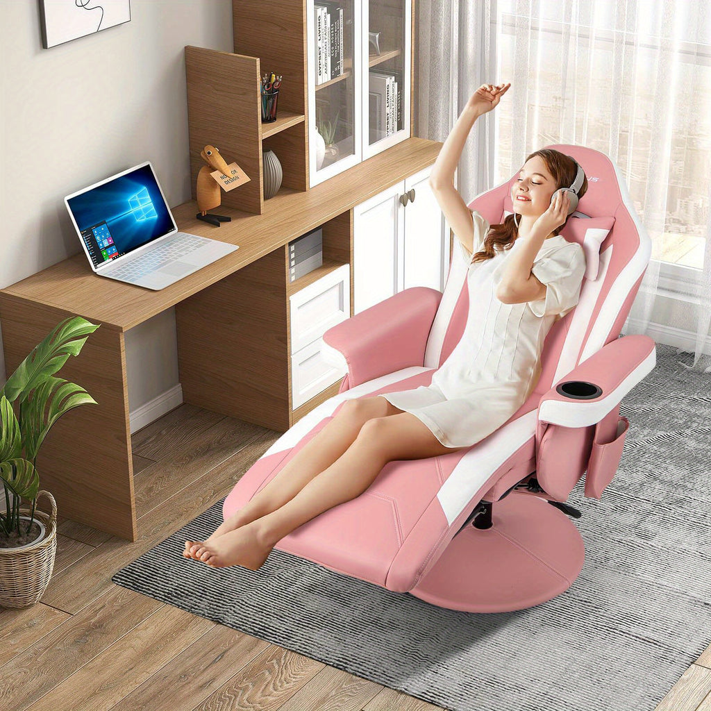 1pc SAFSTAR Ergonomic Gaming Chair with Memory Foam Padding, High-Back Massage Recliner with Adjustable Footrest, Swivel Executive Computer Chair with Headrest and Cup Holder, Metal Frame, PU Leather, Remote Control, 110V-240