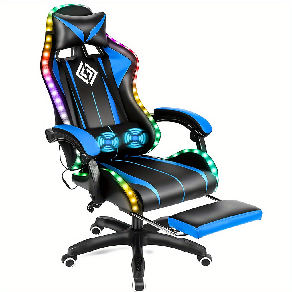 RGB Gaming Chair with LED Lights and Massage Ergonomic Computer Chair High Back Video Game Chair with Footrest and Adjustable Lumbar Support Linkage Armrest