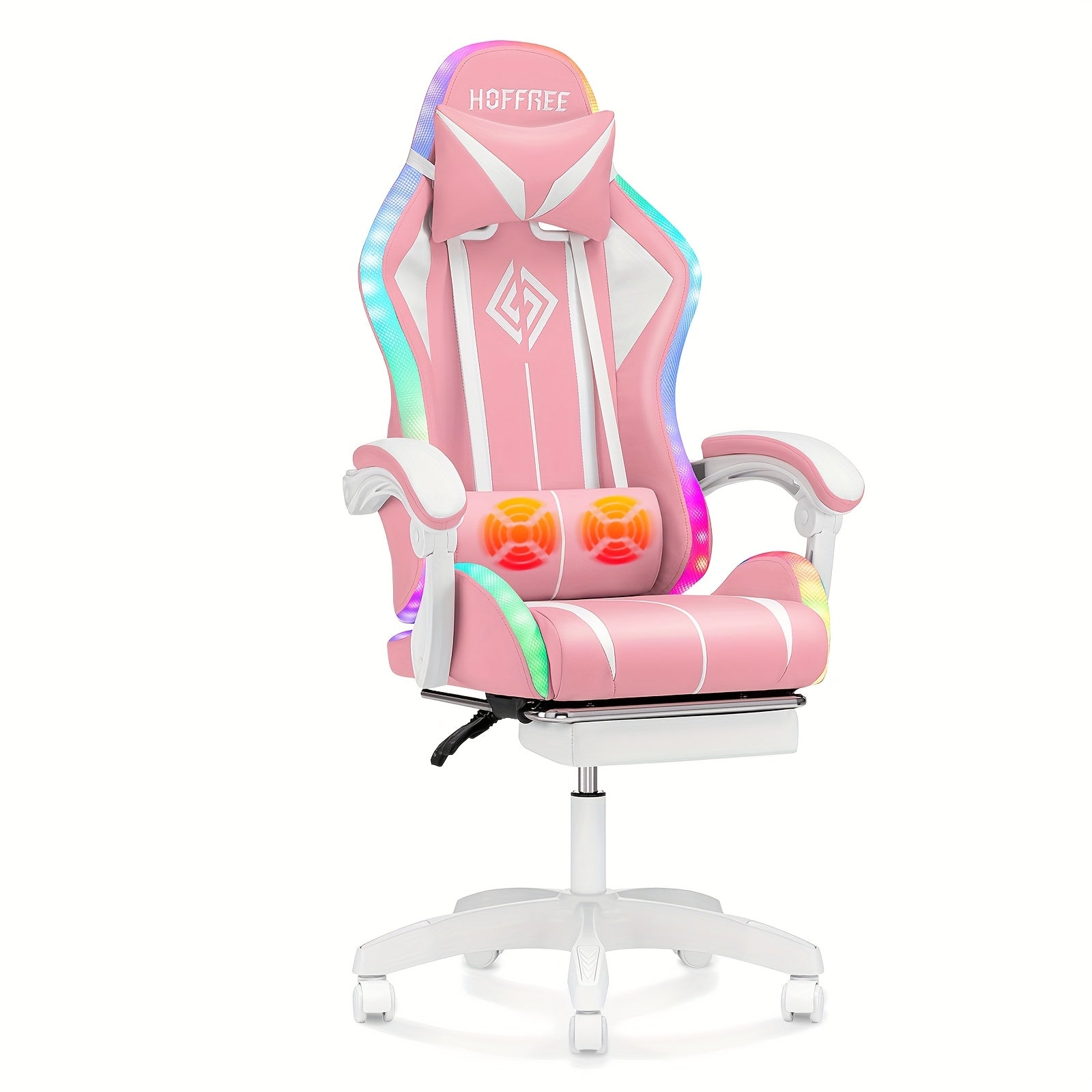 RGB Gaming Chair with LED Lights and Massage Ergonomic Computer Chair High Back Video Game Chair with Footrest and Adjustable Lumbar Support Linkage Armrest