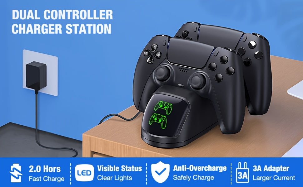 PS5 DualSense Charging Station - Fast-Charge Dock with USB Cable for PlayStation 5 Controllers, Compatible with PS5/PS5 Slim Models, Durable ABS Material