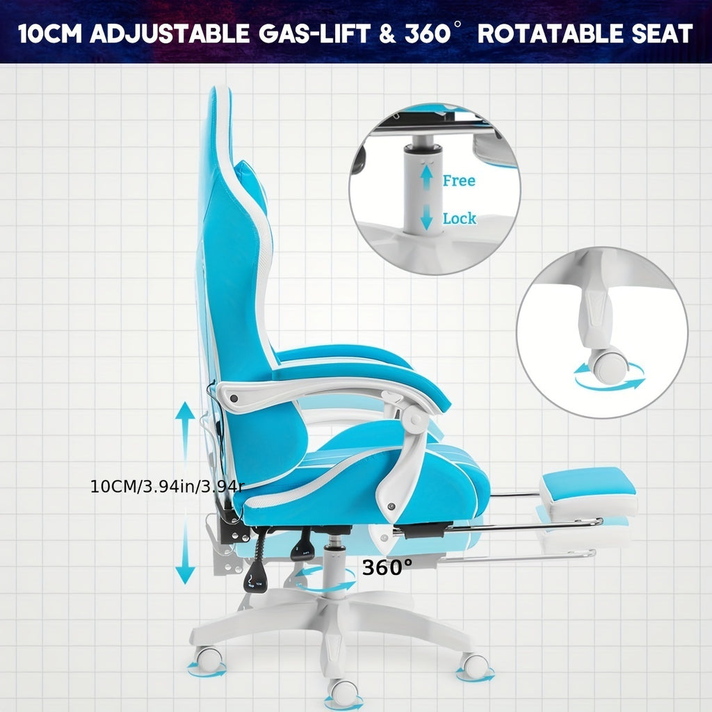 RGB Gaming Chair with LED Lights and Massage Ergonomic Computer Chair High Back Video Game Chair with Footrest and Adjustable Lumbar Support Linkage Armrest