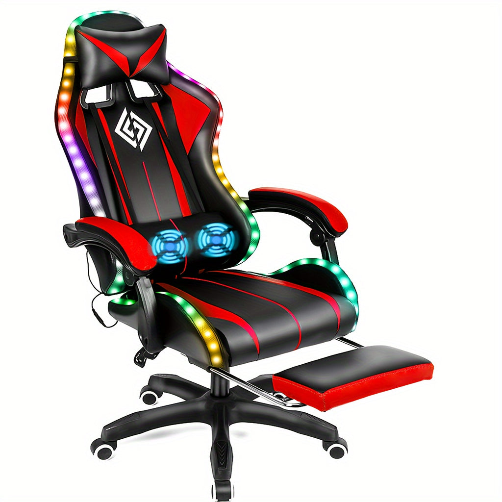 RGB Gaming Chair with LED Lights and Massage Ergonomic Computer Chair High Back Video Game Chair with Footrest and Adjustable Lumbar Support Linkage Armrest