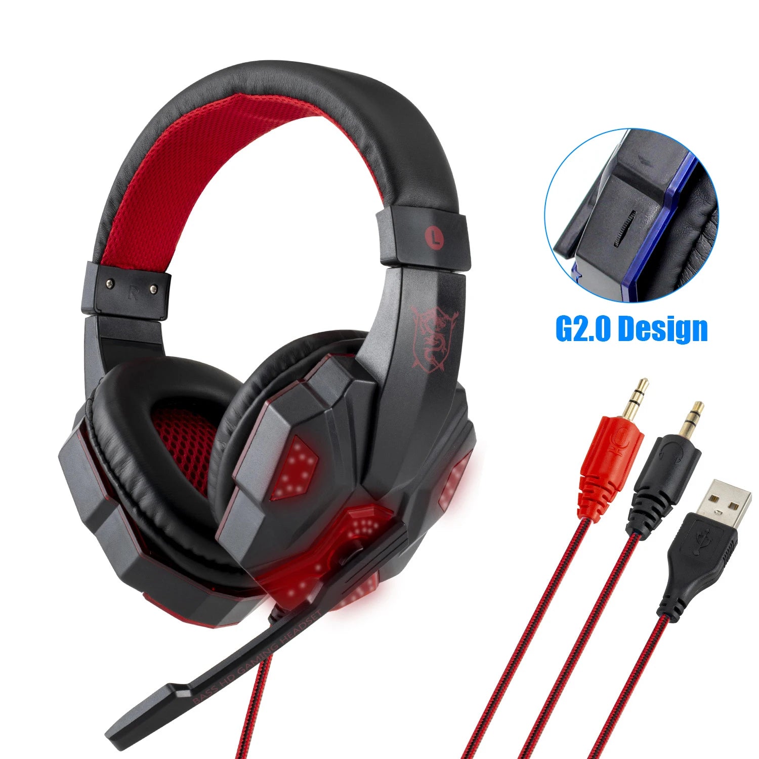 Gaming Headset with Mic and LED Light for PC Laptop Computer Cellphone PS4 Xbox 3.5mm Wired Stereo PC Gaming Headset Gifts