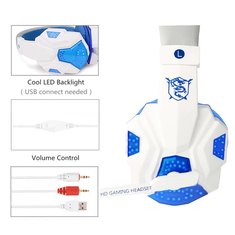 Gaming Headset with Mic and LED Light for PC Laptop Computer Cellphone PS4 Xbox 3.5mm Wired Stereo PC Gaming Headset Gifts