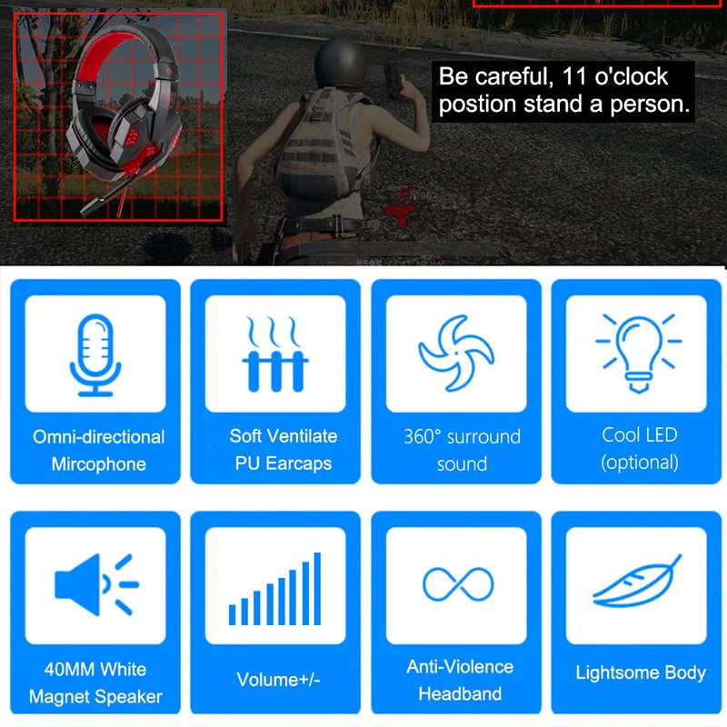 Gaming Headset with Mic and LED Light for PC Laptop Computer Cellphone PS4 Xbox 3.5mm Wired Stereo PC Gaming Headset Gifts