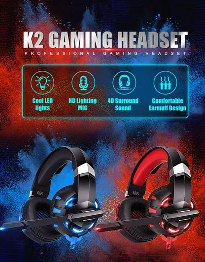 Gaming Headset with Mic and LED Light for PC Laptop Computer Cellphone PS4 Xbox 3.5mm Wired Stereo PC Gaming Headset Gifts