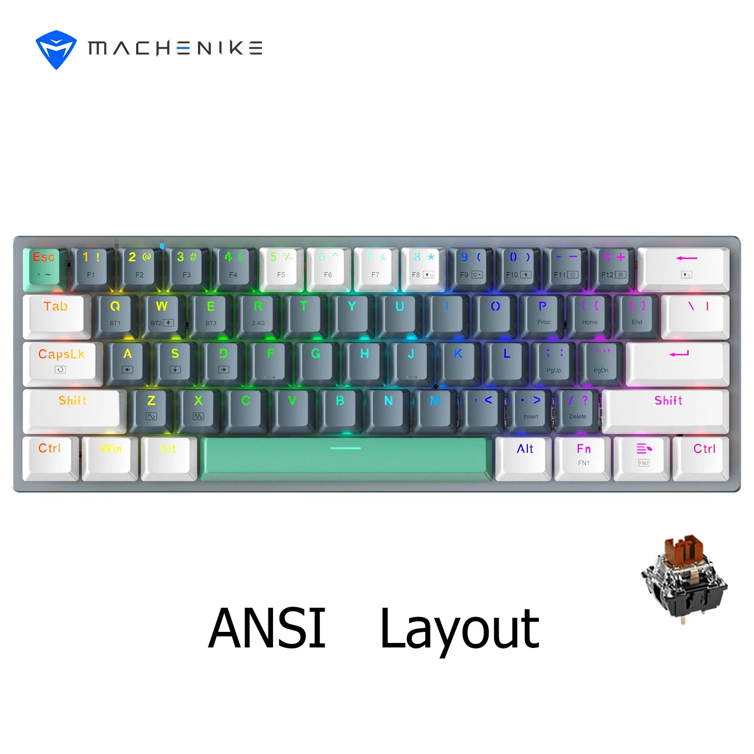 MACHENIKE K500-B61W Mechanical Keyboard 60% Tri-mode ANSI Latam-ES Layout Wireless Hot-swap Gaming Keyboard For PC Gamer