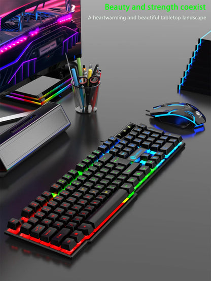 Cool light wired keyboard and mouse set, mechanical feel, floating high key cap, rebound comfort, game mouse set