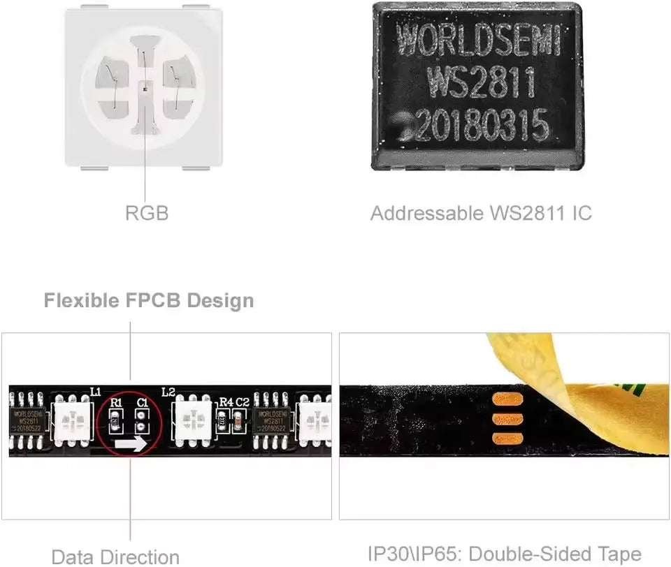 Ws2812B Rgbic Led Strip Light 5V Usb Wall Home Rgb Light Strip Controller App Bluetooth Control 1-30M Flexible Ribbon Lamp Diode