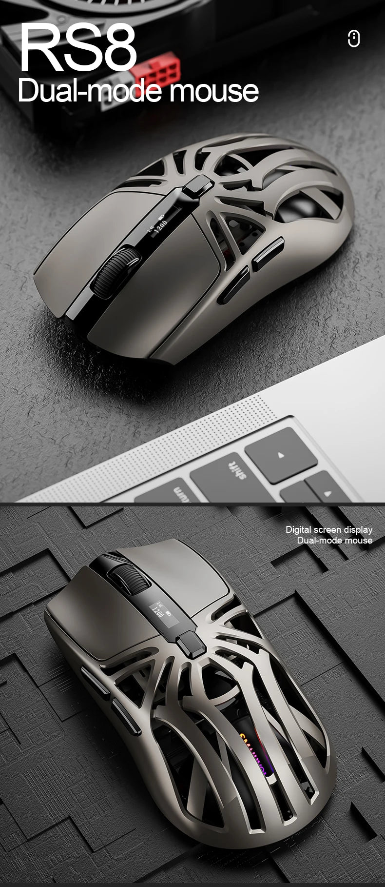 SmailWolf RS8 Bluetooth wireless 2.4g gaming mouse triple-mode lightweight e-sports gaming 1K return rate 10000DPI computer