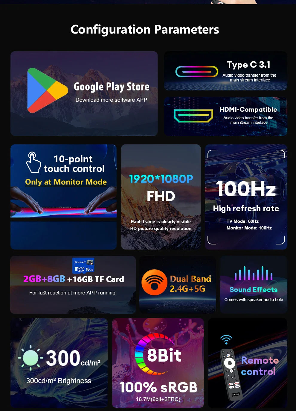 Zeuslap 18.5 inch Smart TV Portable Touch Screen Monitor with Google TV For Mini PC Laptop Phone Xbox PS4 PS5 Switch