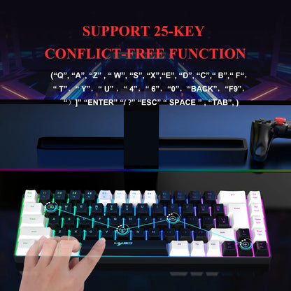 60% Wired Gaming Keyboard, Small RGB Backlit Membrane 68 key Gaming Keyboard, Ultra-Compact Mini Keyboard For PC Computer Gamer