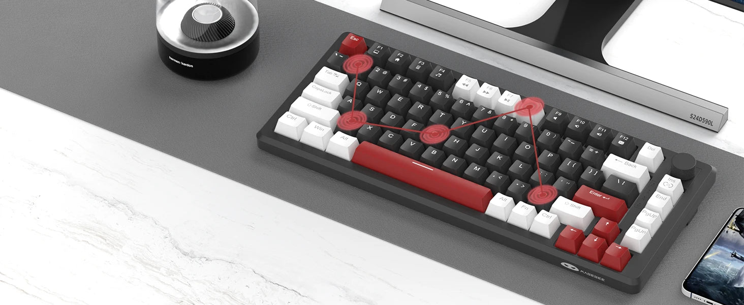 MageGee 75% Mechanical Gaming Keyboard with Knob Control, Blue Backlit Wired Gaming Keyboard Red/Yellow Switch for PC Windows